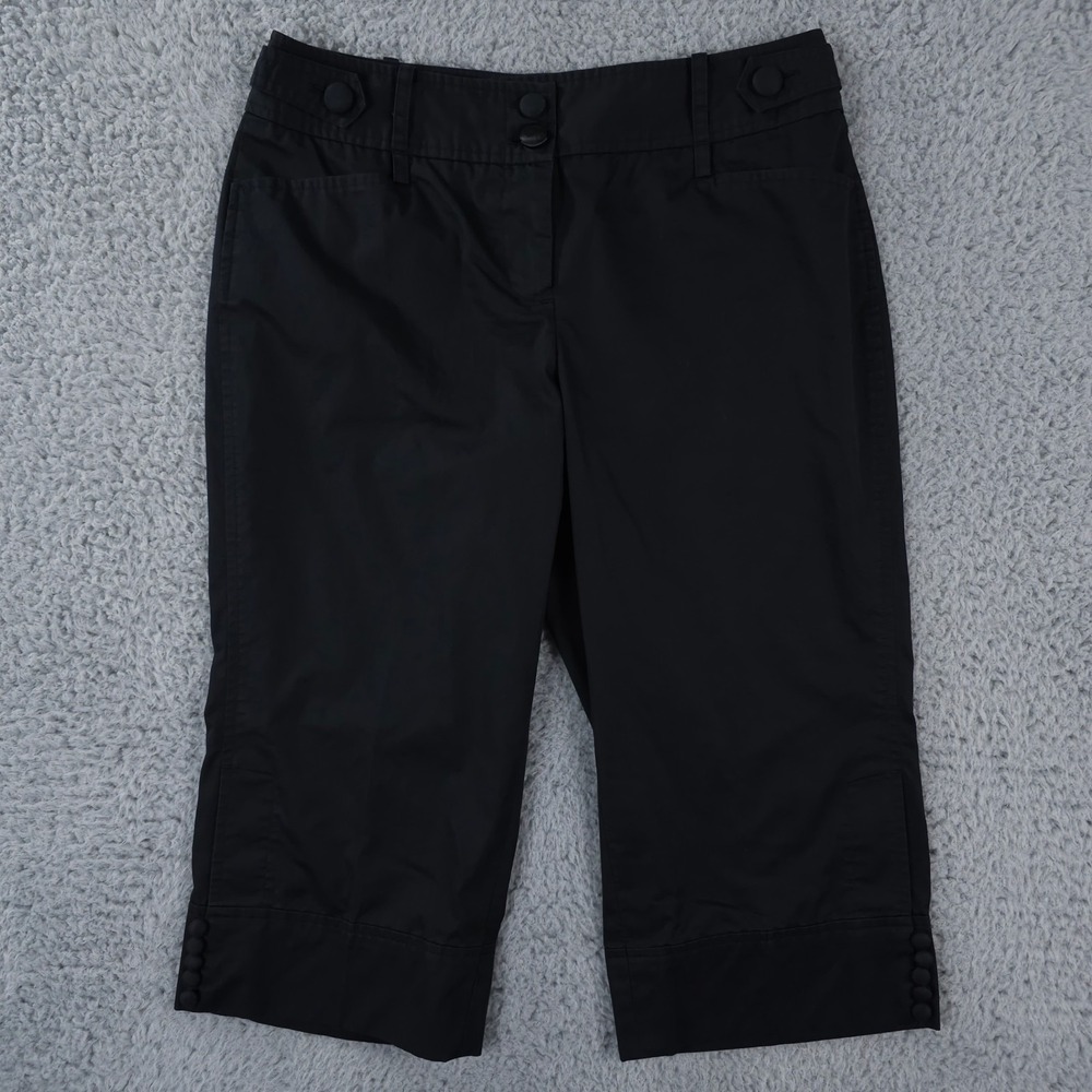Ann Taylor Pants Womens 6P‎ Black Julie Crop Capri Button Hem Casual Minimalist